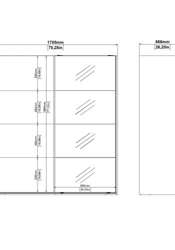 TVILUM Bergamo Garderob med 1 skjutd&ouml;rr + 1 skjutd&ouml;rr med spegel 180 x 200 cm - Paket