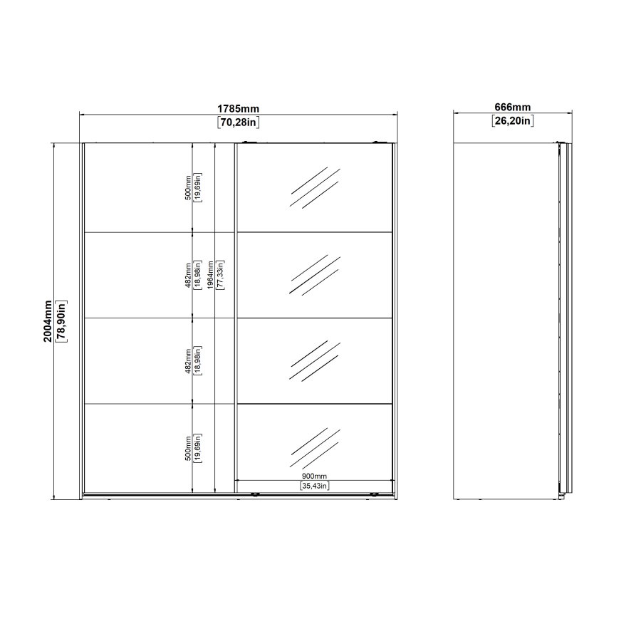 TVILUM Bergamo Garderob med 1 skjutd&ouml;rr + 1 skjutd&ouml;rr med spegel 180 x 200 cm - Paket