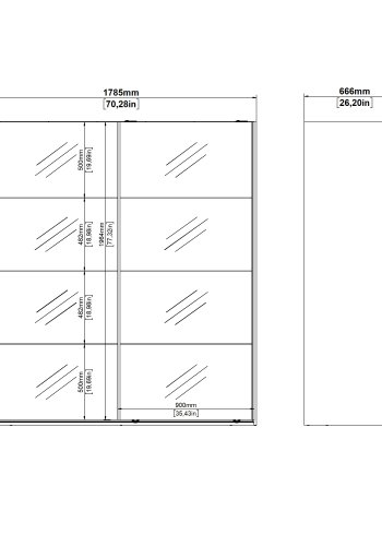TVILUM Bergamo Garderob med 2 skjutd&ouml;rrar och spegel 180 x 200 cm - Paket