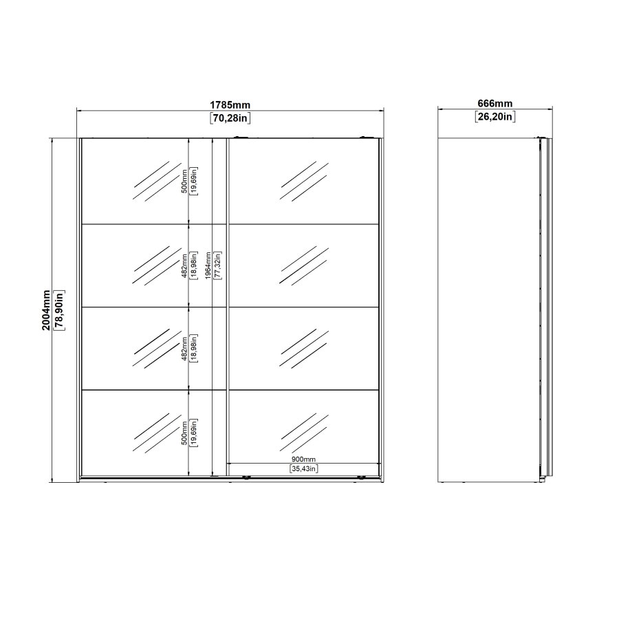 TVILUM Bergamo Garderob med 2 skjutd&ouml;rrar och spegel 180 x 200 cm - Paket