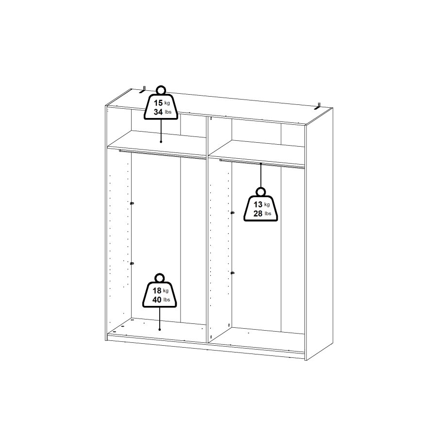 TVILUM Bergamo Garderob med 2 skjutd&ouml;rrar och spegel 180 x 200 cm - Paket
