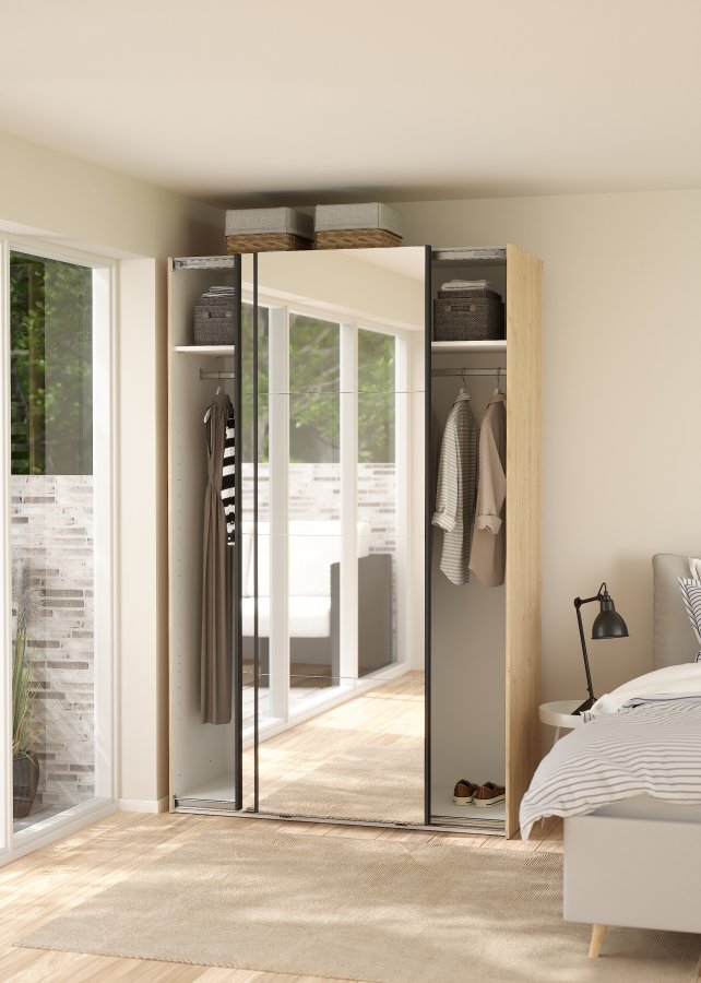 TVILUM Bergamo Garderob med 2 skjutd&ouml;rrar och spegel 140 x 220 cm - Paket