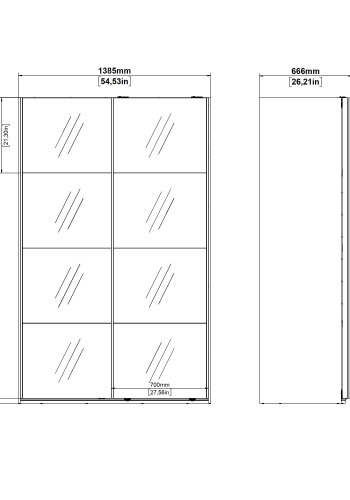 TVILUM Bergamo Garderob med 2 skjutd&ouml;rrar och spegel 140 x 220 cm - Paket