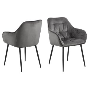ACT NORDIC Brooke spisebordsstol, m. armln - mrkegr polyester og sort metal
