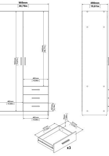 Sprint garderob 2 d&ouml;rrar + 3 l�dor - Paket