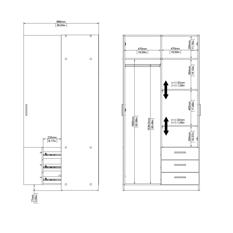 Sprint garderob 2 d&ouml;rrar + 3 l�dor - Paket