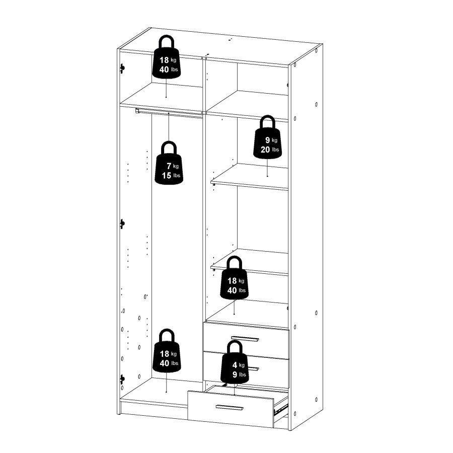Sprint garderob 2 d&ouml;rrar + 3 l�dor - Paket