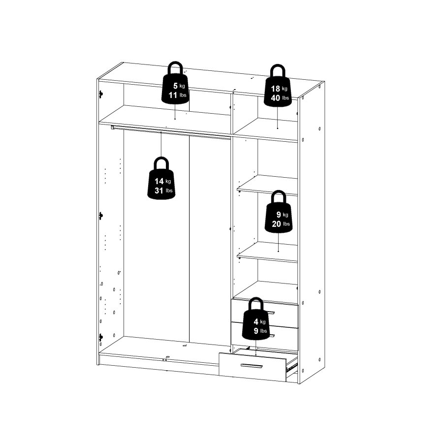 Sprint garderob 3 d&ouml;rrar + 3 l�dor - Paket