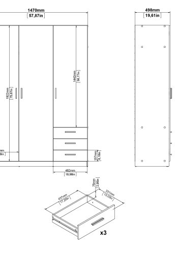 Sprint garderob 3 d&ouml;rrar + 3 l�dor - Paket