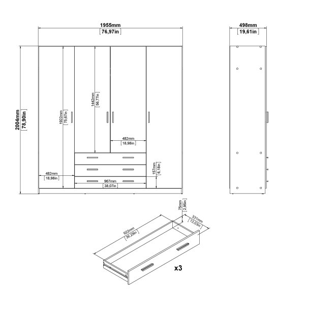 Sprint Garderobeskab 4 l�ger + 3 skuffer -  Tvilum
