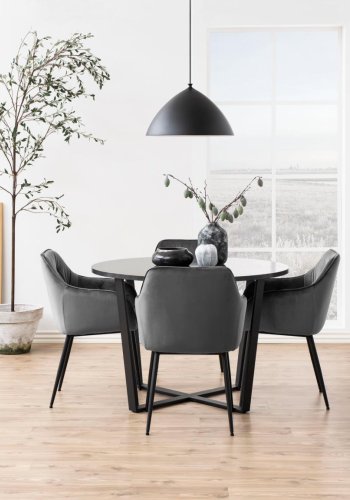 ACT NORDIC Brooke spisebordstol, m. armlener - mrkegr polyester og sort metall