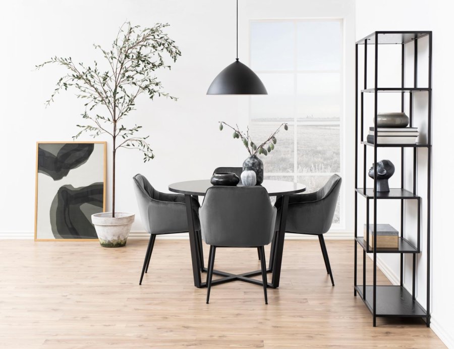 ACT NORDIC Brooke spisebordstol, m. armlener - mrkegr polyester og sort metall