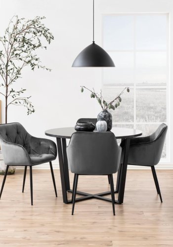 ACT NORDIC Brooke spisebordstol, m. armlener - mrkegr polyester og sort metall