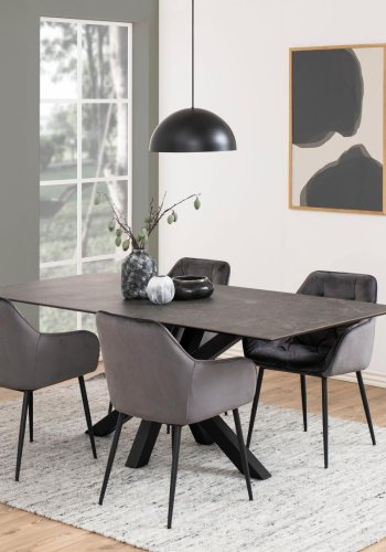 ACT NORDIC Brooke spisebordstol, m. armlener - mrkegr polyester og sort metall