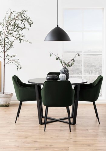 ACT NORDIC Brooke spisebordstol, m. armlener - skoggrnn polyester og sort metall