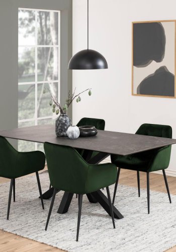 ACT NORDIC Brooke spisebordstol, m. armlener - skoggrnn polyester og sort metall