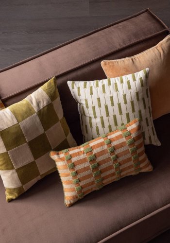 WOOOD Vola Kuddar Velour Gr�n/Orange - Set om 4