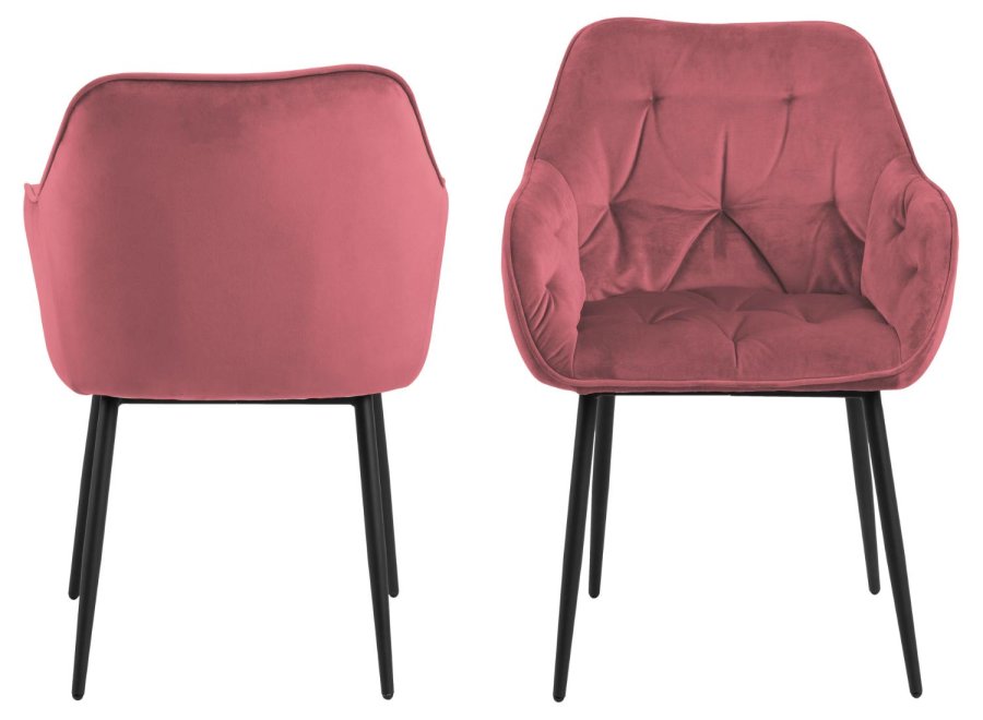 ACT NORDIC Brooke spisebordsstol, med armlener - korall polyester og sort metall