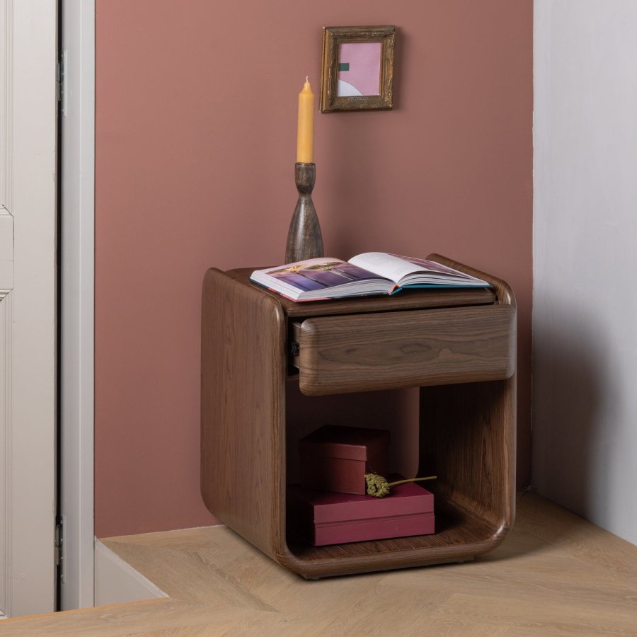 WOOOD Elura kommode/nattbord med 1 skuff trefiner brun