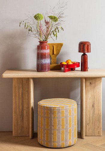 WOOOD Sarli puff H�y Chenille Taupe/Gul [Fsc]