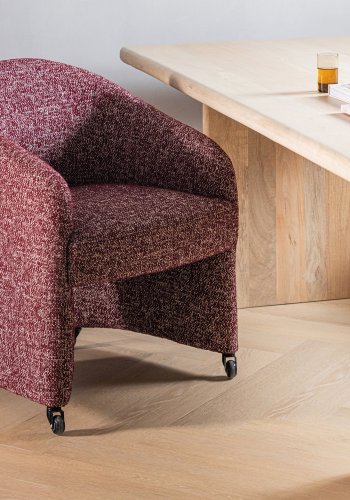WOOOD Cordo Matstol Med Hjul Bordeauxr�d Melerad [Fsc]