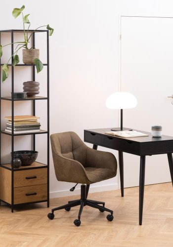 ACT NORDIC Seaford reol, m. 3 hylder og 2 skuffer - natur vild eg papir og sort metal(H:185cm x42cm x 35cm)