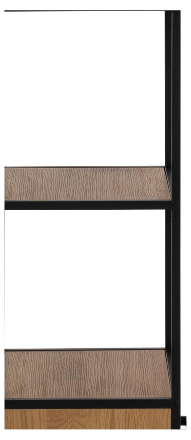 ACT NORDIC Seaford reol, m. 3 hylder og 2 skuffer - natur vild eg papir og sort metal(H:185cm x42cm x 35cm)