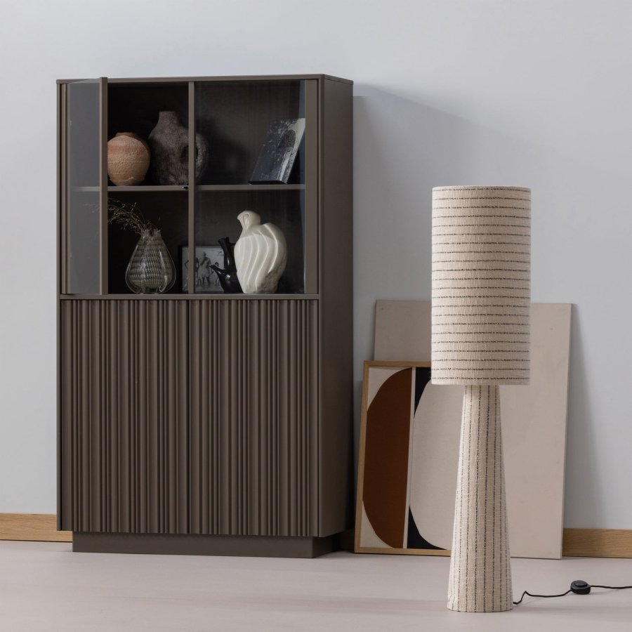 WOOOD Taklampe Metall/Boucl� Naturlige Svarte Striper 130X30Cm