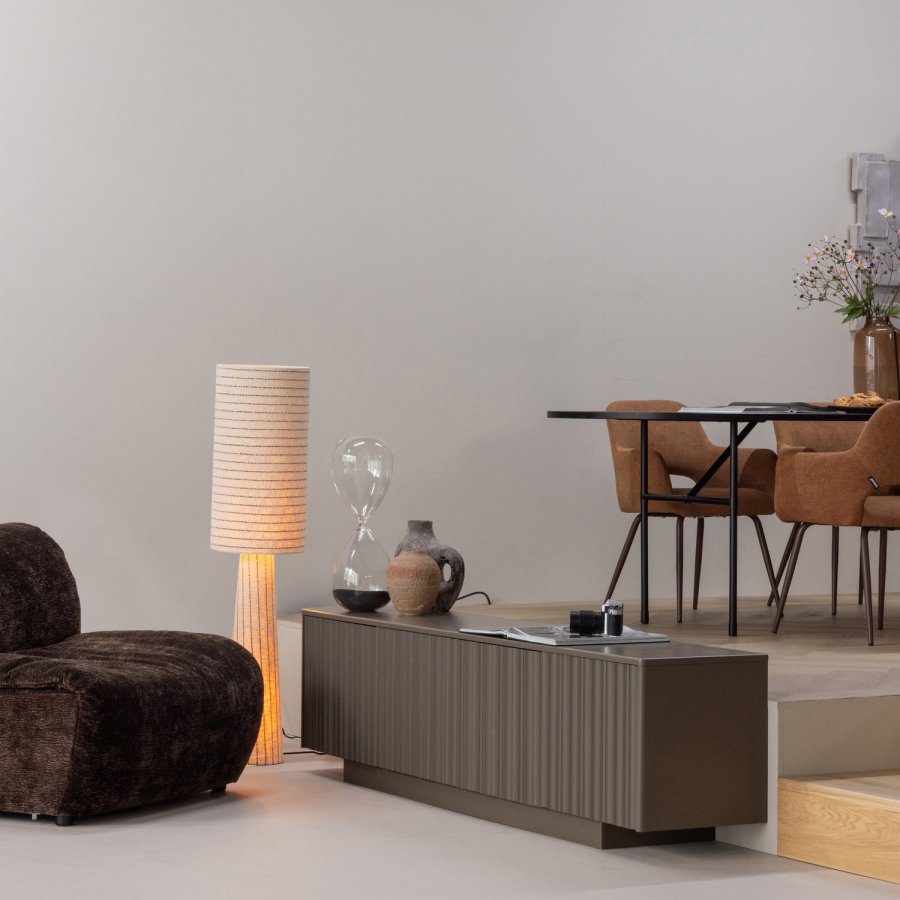 WOOOD Taklampe Metall/Boucl� Naturlige Svarte Striper 130X30Cm