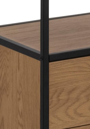 ACT NORDIC Seaford reol, m. 3 hylder og 2 skuffer - natur vild eg papir og sort metal(H:185cm x42cm x 35cm)