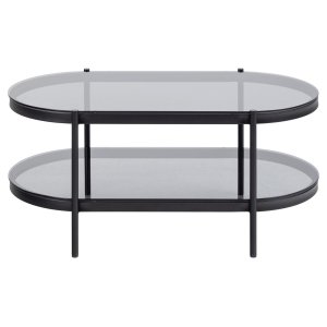 ACT NORDIC Bayonne sofabord, m. 1 hylde, oval - rgfarvet glas og sort metal (95x50)