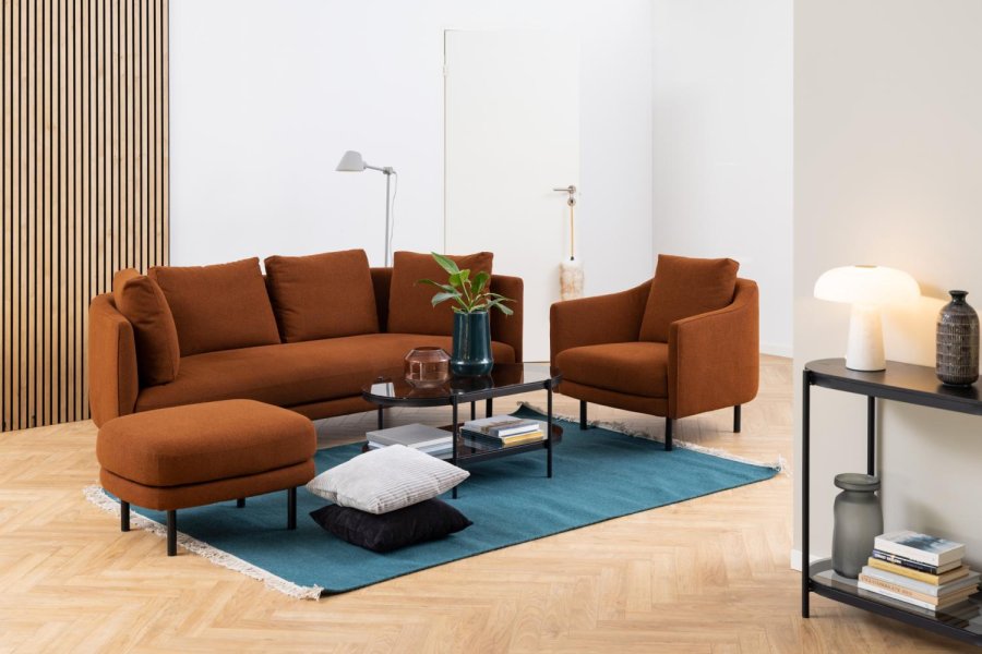 ACT NORDIC Bayonne sofabord, m. 1 hylde, oval - rgfarvet glas og sort metal (95x50)