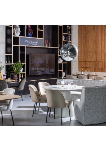 WOOOD Europa matbord f�r 4 personer, b�nk, v�vt tyg, sandmelerat