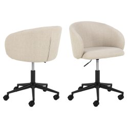 ACT NORDIC Eleanor kontorstol, m. arml�n, hjul, drejefunktion - beige stof og sort st�l