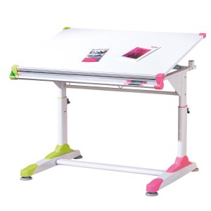 NORDIC LIVING COLLECTION Studentskrivbord, h�j- och s�nkbart skrivbord med vinklingsbart hyllplan, 2Colorido vit/rosa-gr�n