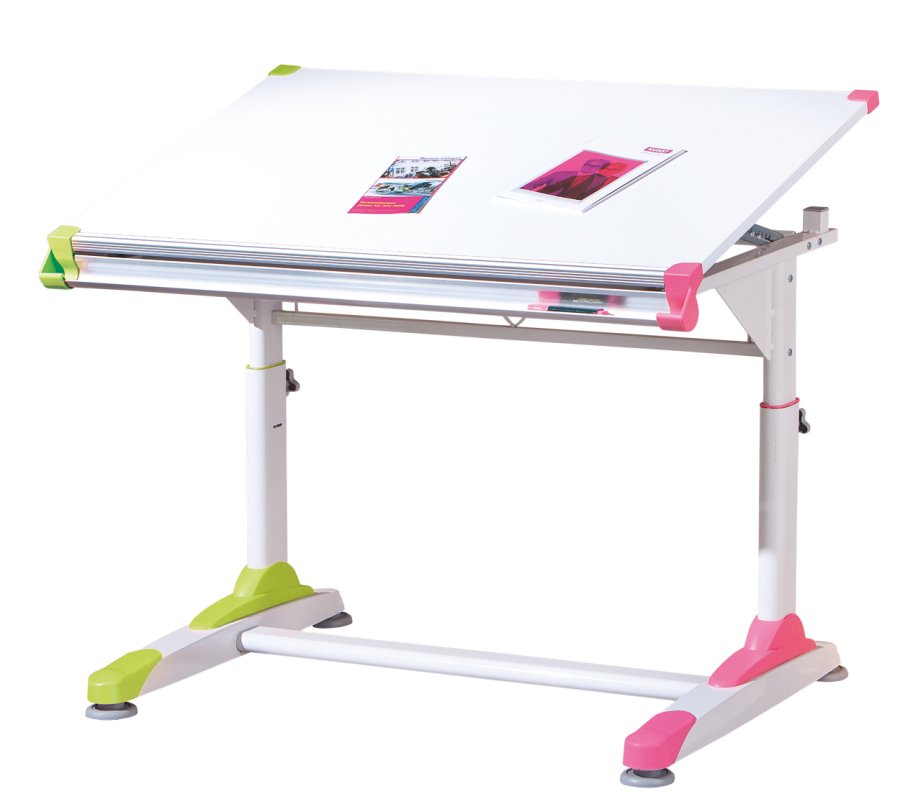 NORDIC LIVING COLLECTION Studentpult, h�ydejusterbart skrivebord med vippehylle, 2Colorido hvit/rosagr�nn