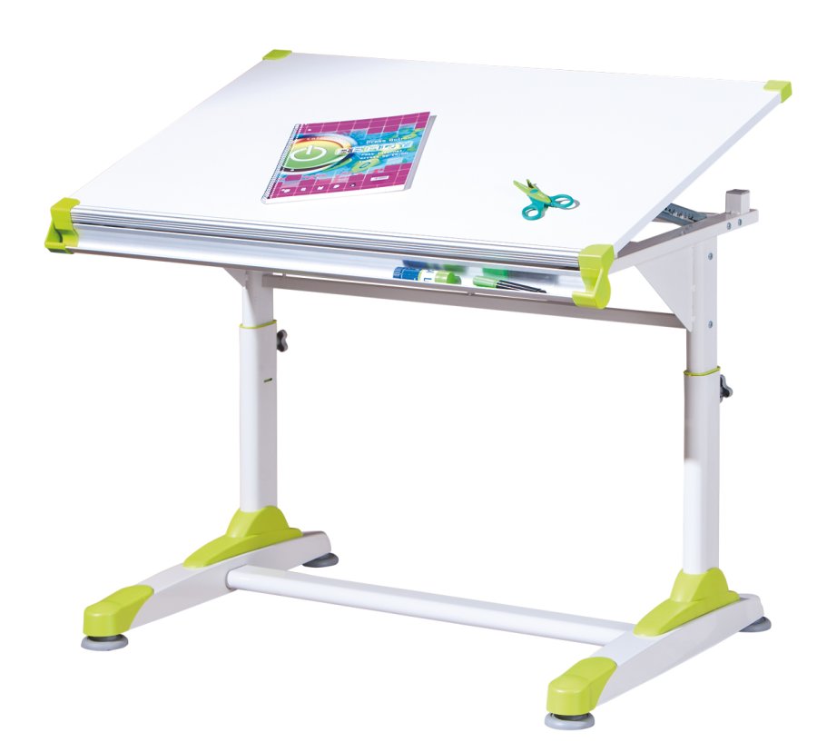 NORDIC LIVING COLLECTION Studentpult, h�ydejusterbart skrivebord med vippehylle, 2Colorido hvit/rosagr�nn