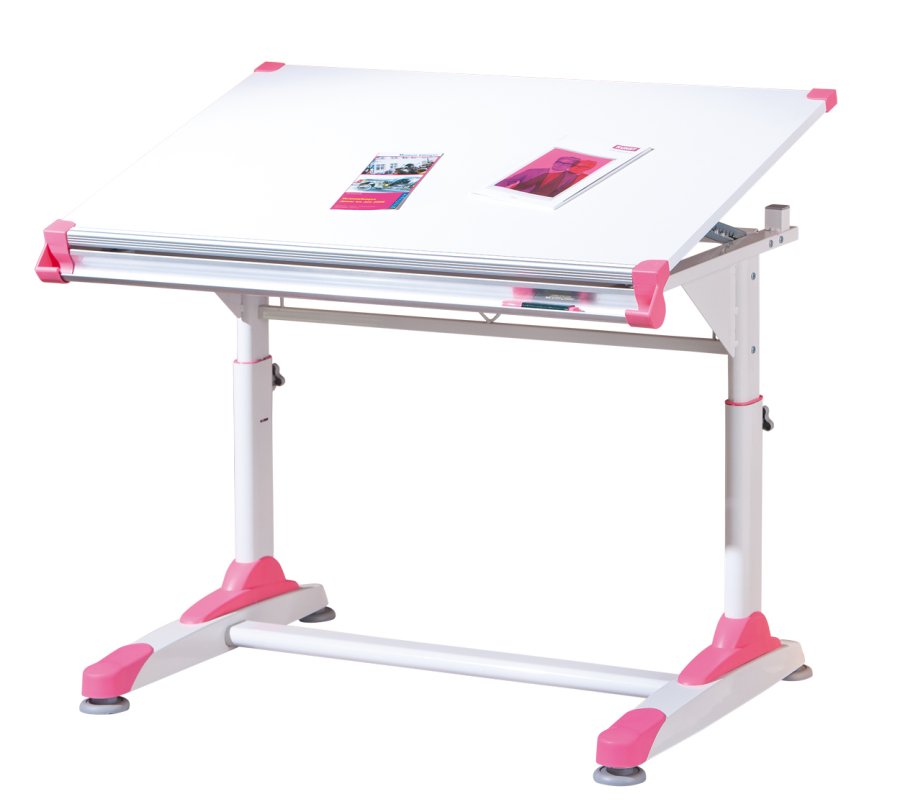 NORDIC LIVING COLLECTION Studentpult, h�ydejusterbart skrivebord med vippehylle, 2Colorido hvit/rosagr�nn