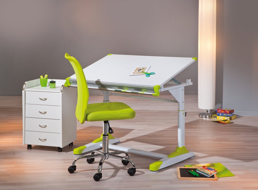 NORDIC LIVING COLLECTION Studentpult, h�ydejusterbart skrivebord med vippehylle, 2Colorido hvit/rosagr�nn