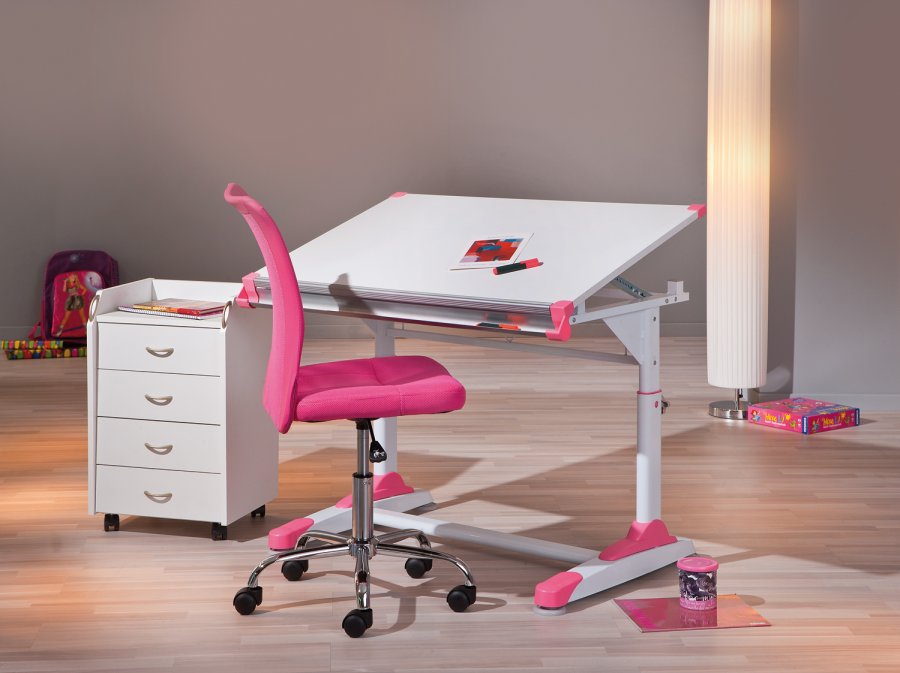 NORDIC LIVING COLLECTION Studentpult, h�ydejusterbart skrivebord med vippehylle, 2Colorido hvit/rosagr�nn