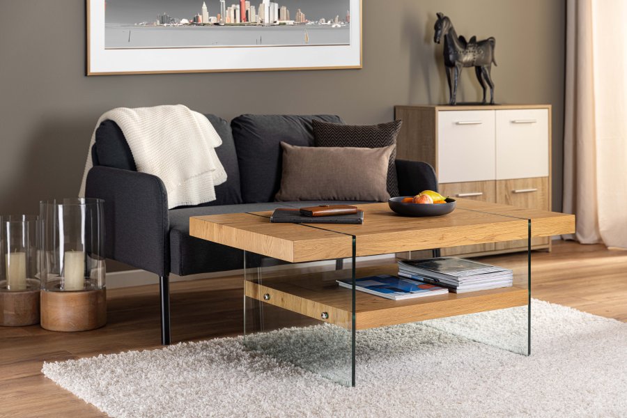 NORDIC LIVING COLLECTION Benina salongbord i vill eik-finish med sikkerhetsglass