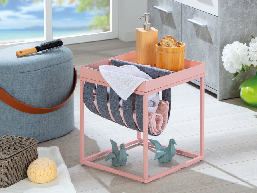 NORDIC LIVING COLLECTION Sidobord Club NY Magazine Mellow rosa/filtgr� med hylla f&ouml;r tidskrifter.