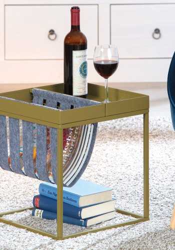 NORDIC LIVING COLLECTION Sidobord Club NY Magazine Martini Oliv/filtgr� med hyllplan f&ouml;r tidningar.