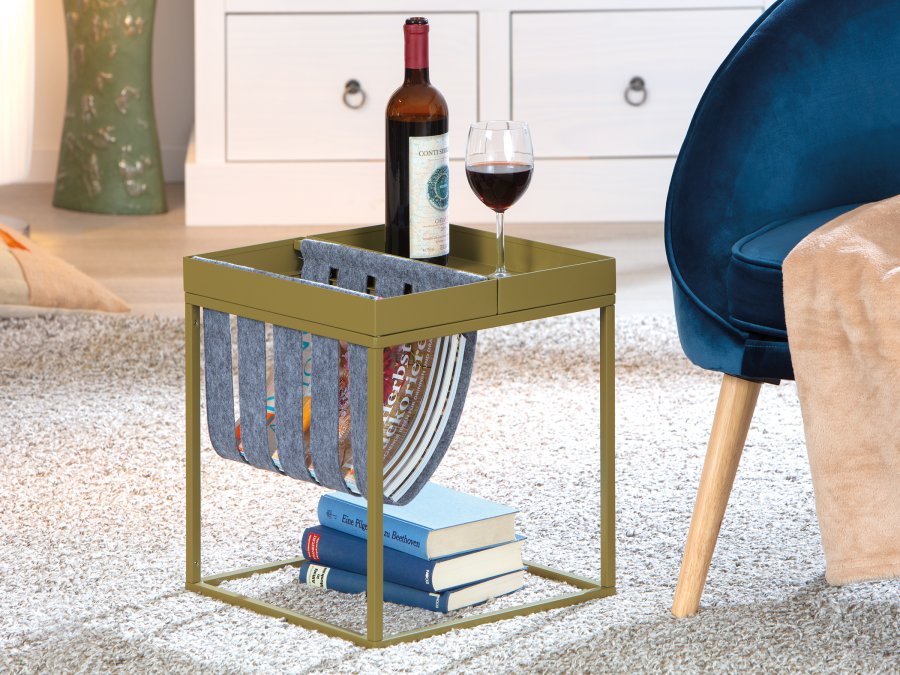 NORDIC LIVING COLLECTION Sidobord Club NY Magazine Martini Oliv/filtgr� med hyllplan f&ouml;r tidningar.