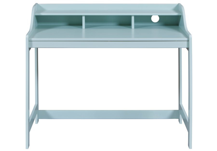NORDIC LIVING COLLECTION Skrivbord i massivt tr� i salviagr�nt med rundade h�rn och kanter, praktiska fack och h�l f�r sladdar.