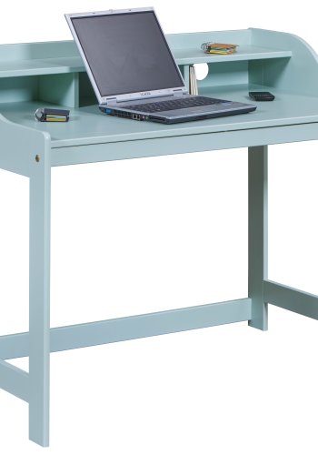NORDIC LIVING COLLECTION Skrivbord i massivt tr� i salviagr�nt med rundade h�rn och kanter, praktiska fack och h�l f�r sladdar.
