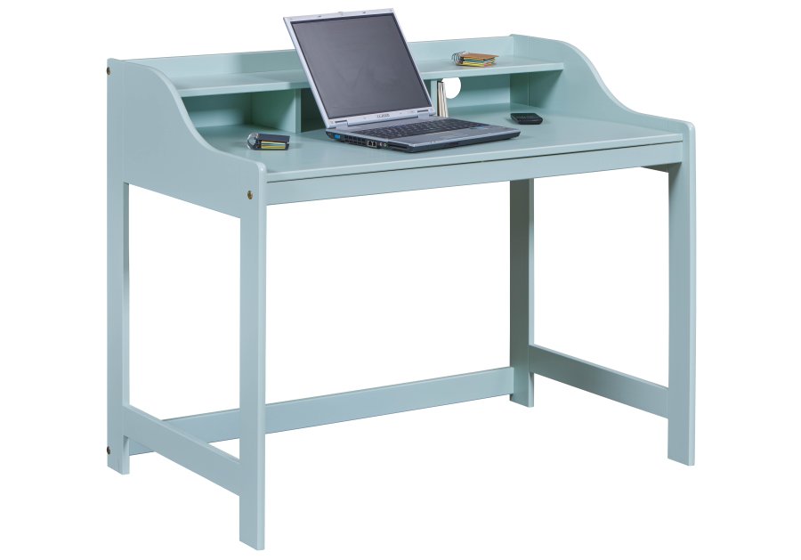 NORDIC LIVING COLLECTION Skrivbord i massivt tr� i salviagr�nt med rundade h�rn och kanter, praktiska fack och h�l f�r sladdar.