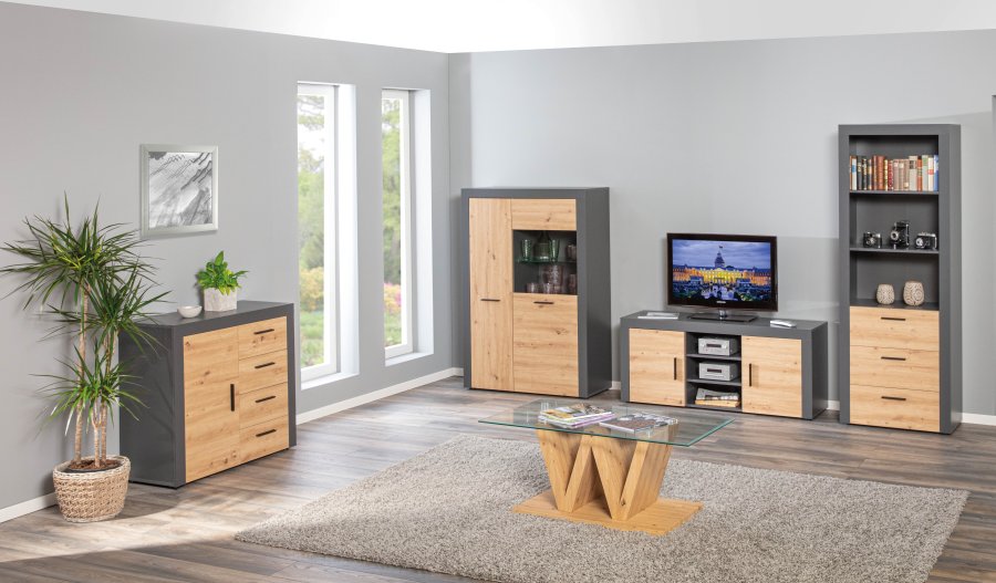 NORDIC LIVING COLLECTION CORBETO byr�, 1 d�rr, 4 l�dor, Artisan / antracit