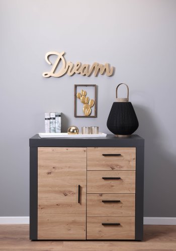 NORDIC LIVING COLLECTION CORBETO byr�, 1 d�rr, 4 l�dor, Artisan / antracit