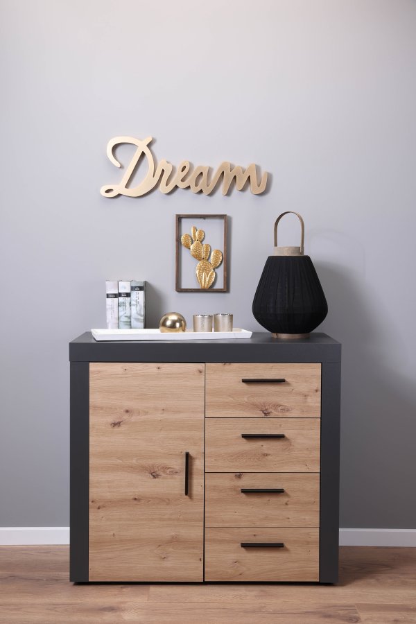 NORDIC LIVING COLLECTION CORBETO byr�, 1 d�rr, 4 l�dor, Artisan / antracit